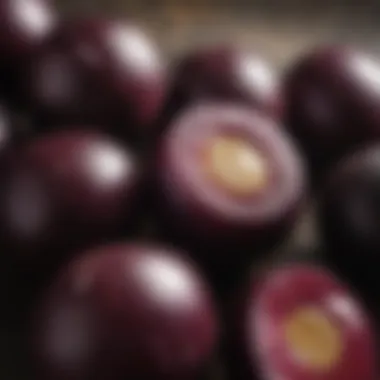 Fresh Jamun Fruit Highlight Close-up of fresh jamun fruit, showcasing its texture