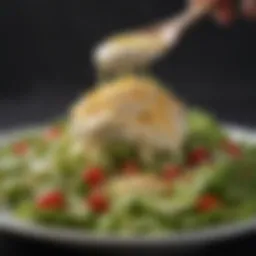 A close-up of a dollop of Japanese mayonnaise on a fresh salad