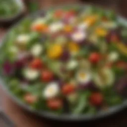 A vibrant salad featuring a mix of fresh greens and colorful vegetables