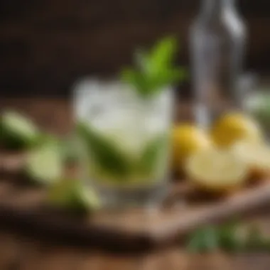 Ingredients for a Mojito displayed on a wooden table