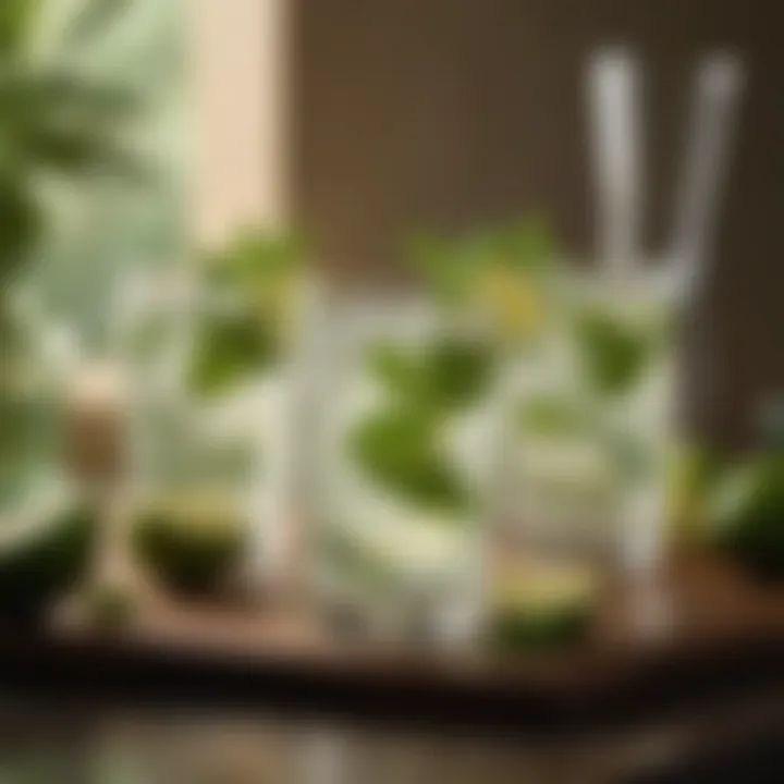 A beautiful presentation of Mojitos in stylish glassware