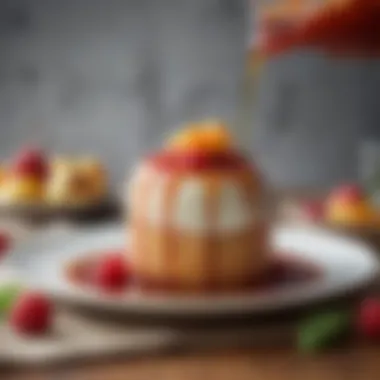 Delicious Dessert with Monkfruit Syrup An elegant dessert topped with monkfruit simple syrup drizzled over fresh fruits