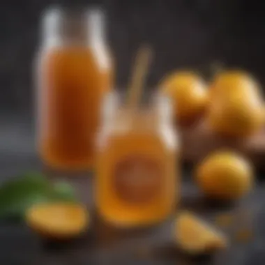Golden Monkfruit Simple Syrup A jar filled with golden monkfruit simple syrup glistening in the light