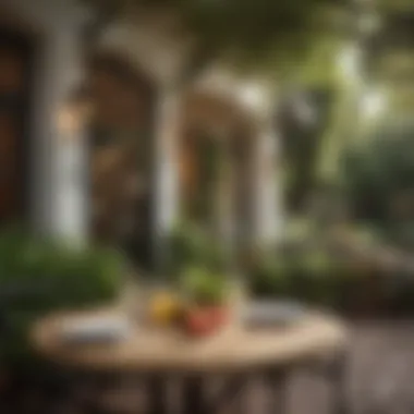 Charming outdoor dining area with lush greenery