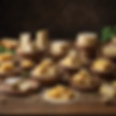 Comparison of Non-Dairy Parmesan Brands An artistic arrangement of various non-dairy parmesan cheese brands on a wooden table.