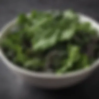 Nutrient-Dense Leafy Greens A close-up of a bowl filled with dark leafy greens known for their high iron content.