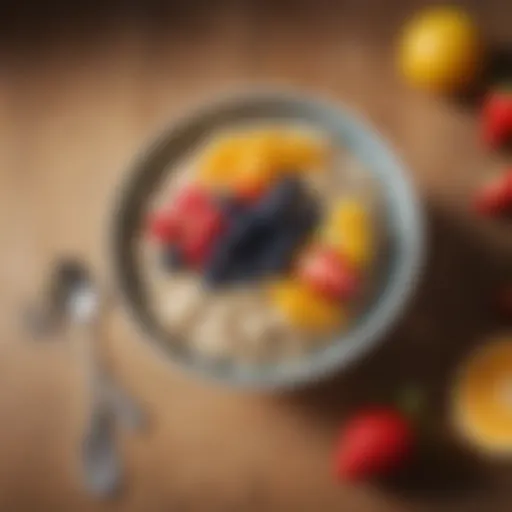 A bowl of creamy oatmeal topped with fresh fruits
