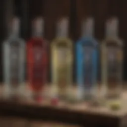A selection of premium vodkas on a rustic wooden table