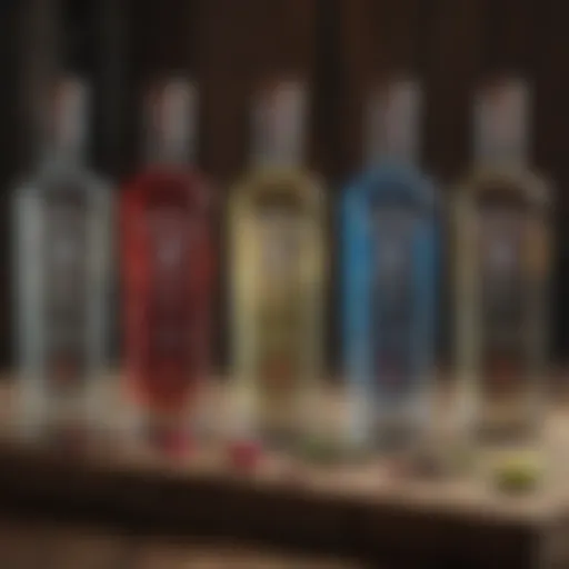 A selection of premium vodkas on a rustic wooden table