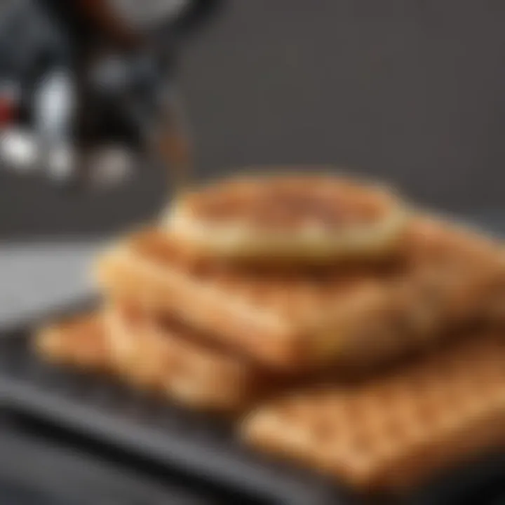 Close-up of removable plates being effortlessly detached from a waffle maker.