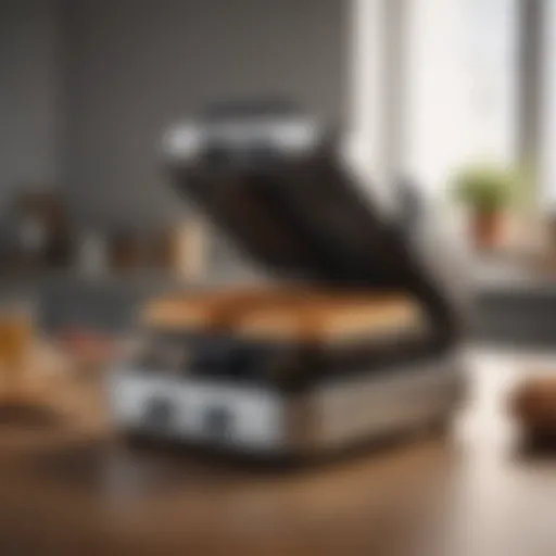 A sleek and modern waffle maker showcasing removable plates.