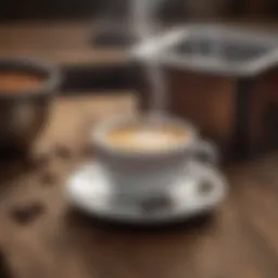 A steaming cup of Postum on a rustic table