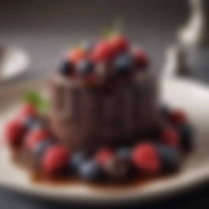 A delightful dessert plate featuring chocolate cake and fresh berries.