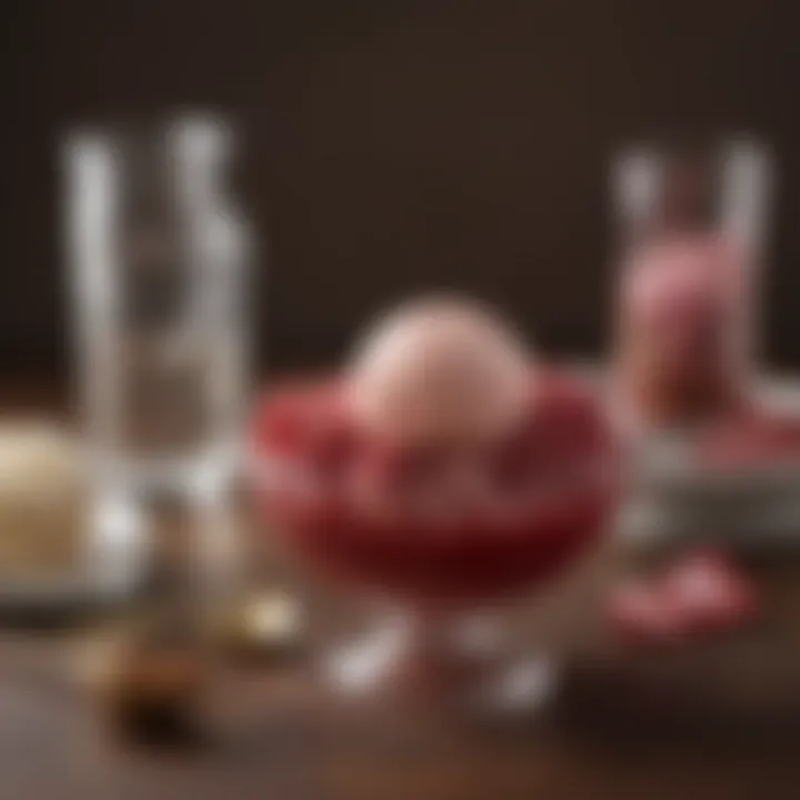 An artistic display of ruby cocoa ice cream in a luxurious dessert bowl