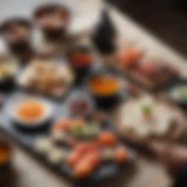 Culinary Harmony: Sake and Food Pairing A beautifully arranged platter of food paired with sake