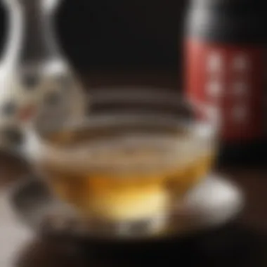 Clarity of Sake: Elegance in a Cup A close-up of sake in a decorative cup, highlighting its clarity