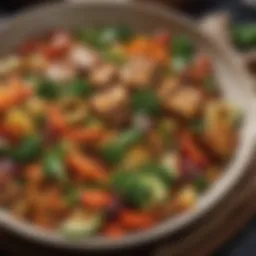 A vibrant dish featuring seitan with colorful vegetables