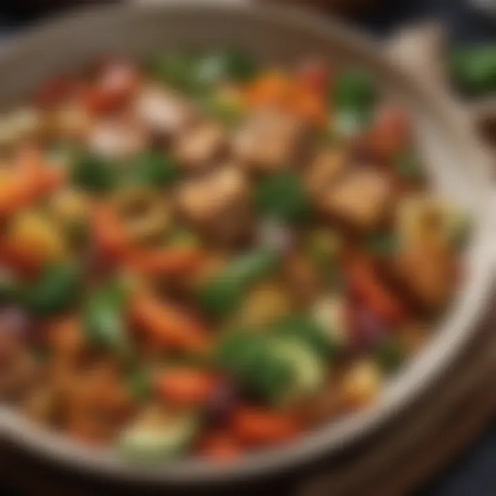 A vibrant dish featuring seitan with colorful vegetables