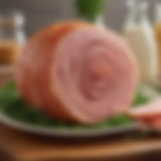 A beautifully cooked spiral ham garnished with fresh herbs