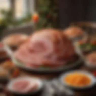 Festive Culinary Spread Featuring Spiral Ham A festive table set with spiral ham and seasonal sides