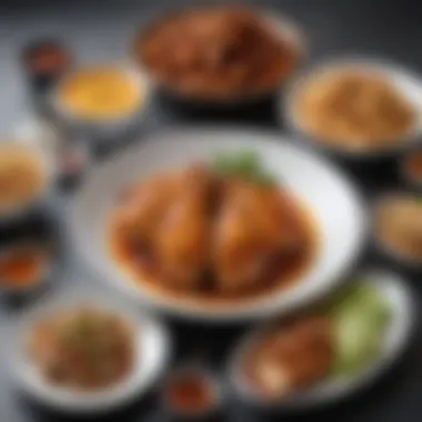 Elegant Plating of Sweet and Spicy Chicken with Sides Artful presentation of chicken paired with complementary side dishes