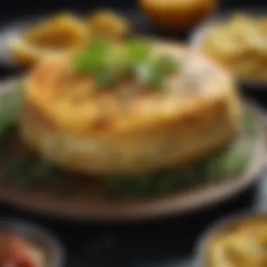 Traditional Spanish Tortilla Close-up of a traditional Spanish tortilla garnished with fresh herbs.