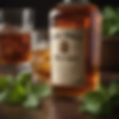 Bourbon Whiskey: Key Ingredient Close-up of bourbon whiskey, a key ingredient in mint juleps
