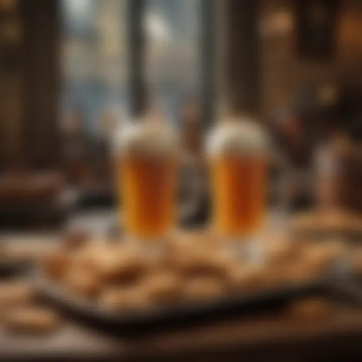 An enticing platter of Butterbeer and magical treats served in a whimsical setting, capturing the culinary delights.