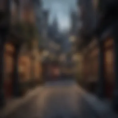 Diagon Alley Buzz A vibrant scene of Diagon Alley bustling with visitors, featuring the unique storefronts and wizarding charm.