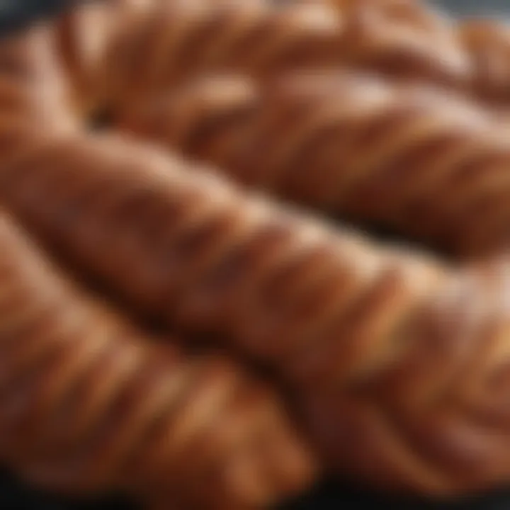 Close-up of the intricate braid of cinnamon babka