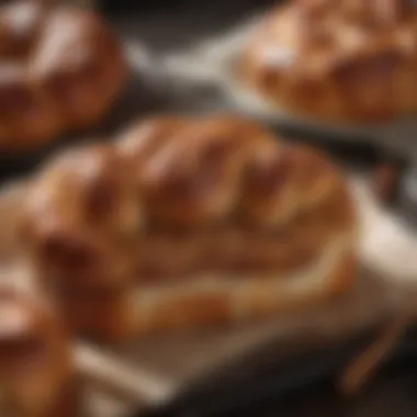 Cozy local bakery showcasing a selection of cinnamon babka