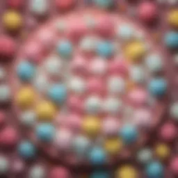 A close-up view of colorful marshmallow treats arranged artistically on a platter