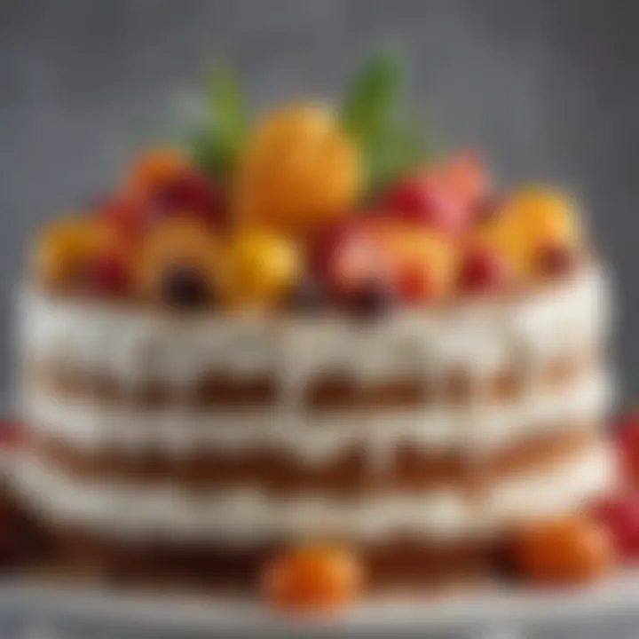 Close-up of a finely decorated cake highlighting unique flavors and artistry in baking