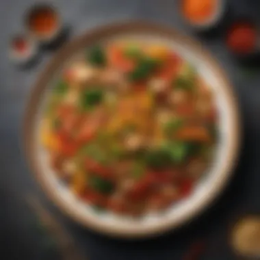 A beautifully arranged plate showcasing a colorful stir fry dish.