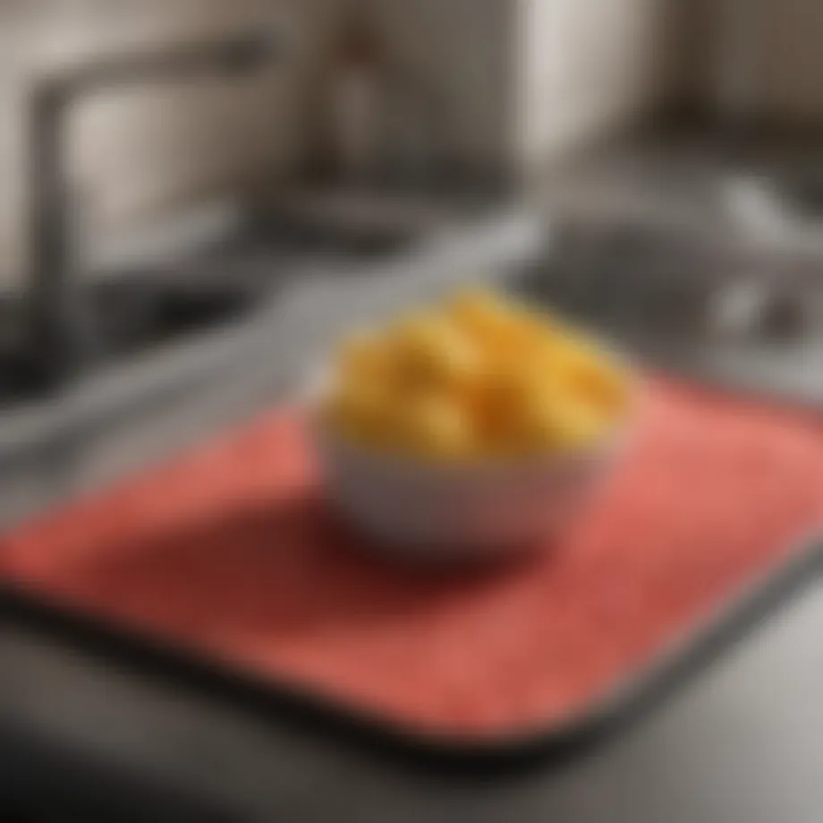 A vibrant mini dish drying mat showcasing its absorbent capabilities