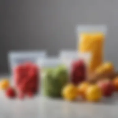 Food preservation with rezip silicone bags Fresh fruits stored in rezip silicone bags, highlighting food preservation