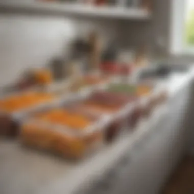 Efficient kitchen organization with silicone bags An organized kitchen with rezip silicone bags used for storage