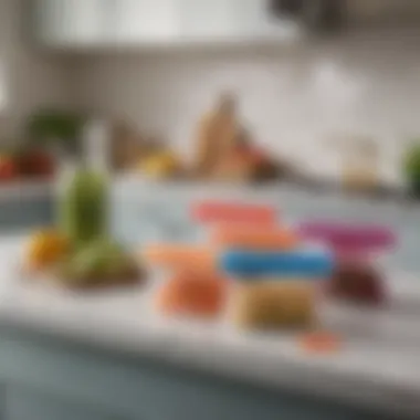 Versatile rezip silicone bag collection Sleek rezip silicone bags in different colors on a kitchen counter