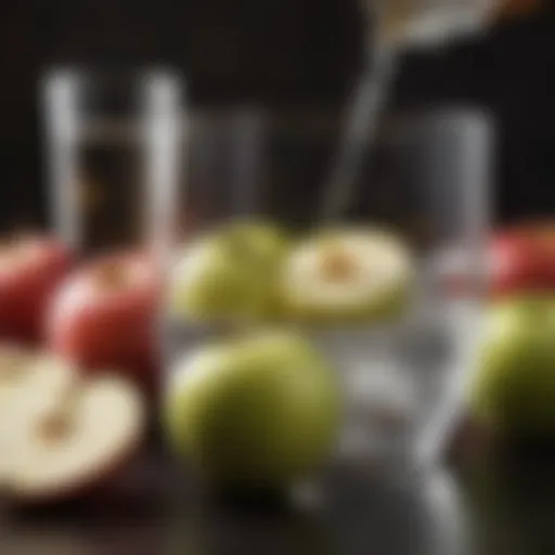 A glass of vinegar water with fresh apple slices