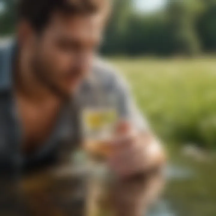 A person enjoying a refreshing drink of vinegar water outdoors