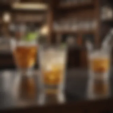 Collins Glasses in a Sophisticated Setting Stylish Collins glass set on a sophisticated bar counter