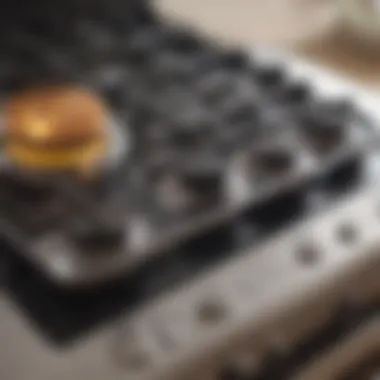 Close-up of gas range knobs and burners