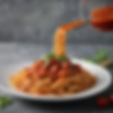 A vibrant pasta dish enhanced with jarred tomato sauce and fresh herbs.