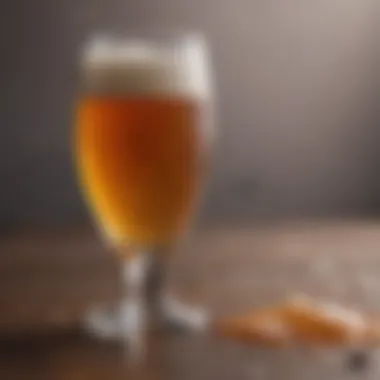 A close-up shot of a poured nonalcoholic beer in a glass, highlighting its rich color and foam.