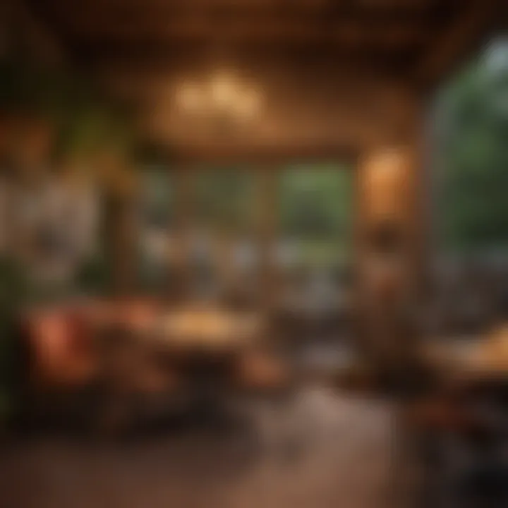 Cozy patio with artistic decor and cozy seating