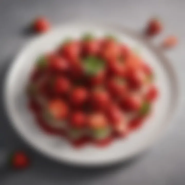 Fresh strawberries arranged elegantly on a dessert plate