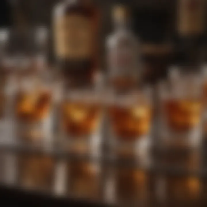 Stylized whiskey bullet set on a polished bar top