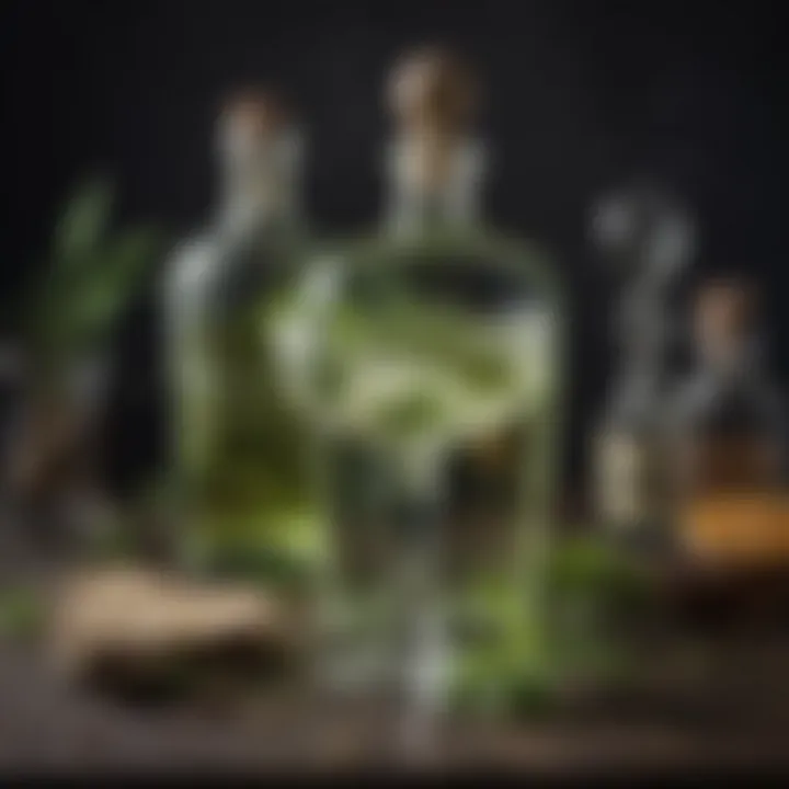 A close-up of unique botanicals and ingredients used in gin-absinthe cocktails.