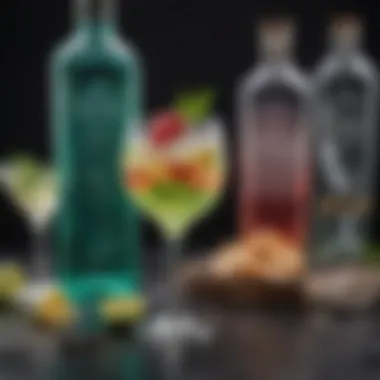 Colorful Layers of Flavor An artistic arrangement showcasing the colorful layers of a gin-absinthe cocktail.