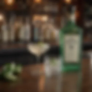 A Sophisticated Bar Experience A sophisticated bar setting featuring an array of gin and absinthe bottles.